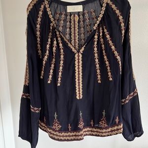 Navy, burgundy & beige bohemian style top